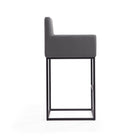 Manhattan Comfort Ambassador 21" Mid-Century Modern Faux Leather Upholstered Bar Stool - Grey and Black-Includes Footrest Base