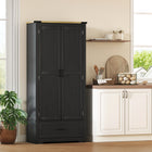 HOMCOM 69" H Tall Kitchen Storage Cabinet with Adjustable Shelves - Black and Brown-Two adjustable shelves allow for customized organization 