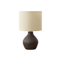 Monarch Specialties 16" H Contemporary Table Lamp - Brown Resin / Beige Shade-A stylish 16"h table lamp featuring a textured brown resin base and a coordinating linen-polyester blend beige shade, perfect for enhancing the ambiance of any contemporary living room, bedroom, or office setting