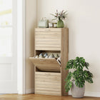 HOMCOM Slim Shoe Storage Cabinet with 3 Flip Drawers for 12 Pairs - Oak-Two-level adjustable shelf for various shoes
