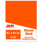 JAM Paper Shipping Labels, Half Sheet, 5.5 x 8.5, Neon Red, 50 Pack-Shipping Labels