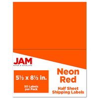JAM Paper Shipping Labels, Half Sheet, 5.5 x 8.5, Neon Red, 50 Pack-Shipping Labels