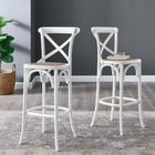 Modway Gear Bar Stool - White-Woven Rattan Set
