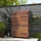 Outsunny Outdoor Wood Storage Cabinet with Double Doors - Mixed-Brown-Bottom slats enhance air ventilation within shed 