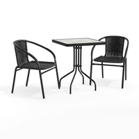 Flash Furniture 23.5" Square Glass Metal Table with 2 Black Rattan Stack Chairs-Table and Chair Set