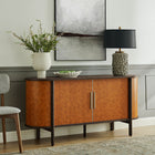 Modway Coralie 63" Curved Vegan Leather Oval Sideboard - Walnut Tan-Gold-tone Handles