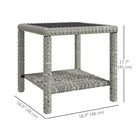 Outsunny 19" Outdoor Wicker Coffee Table with Glass Top-Double-layer shelf keeps daily essentials within reach