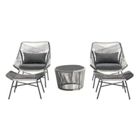 Manhattan Comfort Ashland Modern 5-Piece Patio Conversation Set - Grey-Modern 5-Piece Outdoor Conversation Patio Set with 2 Chairs, 2 Foot Ottomans, and 1 Coffee Table