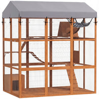 PawHut 81" H Catio Outdoor Enclosure - Orange-Floor design prevents cats from digging and escaping 