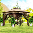 Outsunny 10.7 ft W x 10.7 ft L Pop Up Sun Shelter with UV30+ Roof Cover - Beige-Removable mesh curtains with zip fastening keep this pop-up gazebo practical