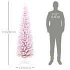 HOMCOM 6' Pencil Artificial Christmas Tree with Snow-Flocked Branches - Pink-Section design for quick setup 