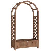 Outsunny Raised Garden Bed with Arch Trellis - Dark Brown Wood Effect-Designed for climbing plants, vines, or hanging pots
