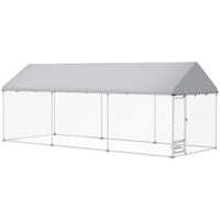 PawHut Outdoor Dog Run with Adjustable & Rotatable Bowls - 19.7' x 7.5' x 7.5'-Galvanized metal tubing and thick steel wire mesh ensure lasting strength 