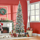 HOMCOM 7.5' Snow-Flocked Pencil Artifical Christmas Tree - Green-Detachable, foldable base for easy storage 