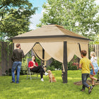 Outsunny 11 ft W x 11 ft L Pop-Up Gazebo with Double Roof Carrying Bag - Beige-The double roof is vented to prevent stuffiness, while the guy ropes ensure stability in windy conditions