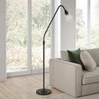 Hudson&Canal Challice Arc Floor Lamp with Glass Shade - Blackened Bronze/Clear-Handcrafted blackened bronze finish is applied to the round metal base