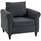 HOMCOM Vintage Accent Chair with Rolled Arms - Rubber Wood Legs for Living Room - Dark Grey-Chenille-feel fabric offers a luxuriously soft and comfortable texture 
