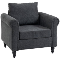 HOMCOM Vintage Accent Chair with Rolled Arms - Rubber Wood Legs for Living Room - Dark Grey-Chenille-feel fabric offers a luxuriously soft and comfortable texture 
