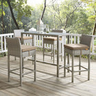 Modway Conduit Outdoor Patio Wicker Rattan Bar Stool - Light Gray Mocha - Set of 4-Powder-Coated Aluminum Frame