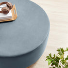 Modway Tilden Large 38" Round Performance Velvet Upholstered Ottoman - Cadet Blue/Natural-Rubberwood Plinth Base
