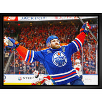 Leon Draisaitl Oilers 2025 SCF OT Celebration - Framed Canvas - 31" x 22"-Premium canvas print with gallery-wrapped edges