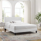 Modway Peyton Performance Velvet Full Platform Bed with Black Wood Legs - White-Assembly Required