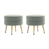 Manhattan Comfort Bailey 18.11" Mid-Century Modern Polyester Blend Upholstered Ottoman - Sage Green with Gold Legs - 2 Pack-Mid-Century Modern Ottoman Perfect for Living Room Use