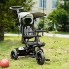 Qaba 4-in-1 Kids Tricycle and Push Bike - Grey-Steplessly adjustable and detachable canopy 