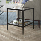 Hudson&Canal Hera 20"W Square Side Table with Glass Shelf - Blackened Bronze-Features easy assembly
