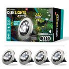 Bell + Howell Solar Powered Swivel Disk Outdoor Path Lights with 8 LED Bulbs - 4 Pack-Includes 4 Solar Powered Disk Lights with Stakes: Each light measures 4.5” in diameter, with 5” detachable stakes for secure ground placement in gardens, grass, or walkways