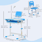Qaba Kids Desk & Chair Set Height Adjustable Student Writing Desk - Blue-Fully equipped with a pen box, a drawer, a reading board, a cup holder, 2 pen slots and a table lamp
