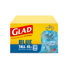 Glad Tie N Toss Forceflex Tall, Blue, 45L, 50 Pack-TALL BLUE RECYCLING BAGS: Box of 50 Glad Tall 45L Recycling Bags