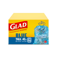 Glad Tie N Toss Forceflex Tall, Blue, 45L, 50 Pack-TALL BLUE RECYCLING BAGS: Box of 50 Glad Tall 45L Recycling Bags
