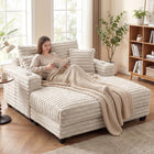 HOMCOM 60" Oversized Upholstered Chaise Lounge Sofa Bed - Beige-Includes matching pillows for extra comfort and a stylish, layered look