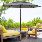 Outsunny 3-Tier Market Patio Umbrella with Crank and Push Button Tilt - 9' - Light Grey-Quickly adjust the umbrella angle with simple push-button control