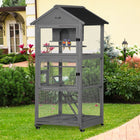 PawHut 71" H Wooden Bird Cage with Two Doors, Ladder and Pull out Tray - Dark Grey-Extra large and spacious vertical design for multiple birds to live comfortably 