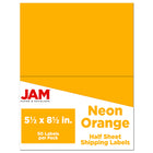 JAM Paper Shipping Labels, Half Sheet, 5.5 x 8.5, Neon Orange, 50 Pack-Shipping Labels