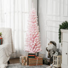 HOMCOM 5' Snow-Flocked Pencil Artifical Christmas Tree - Pink-Artificial Christmas tree designed to resemble a realistic tree 