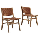 Modway Saoirse Leather Wood Dining Side Chair - Walnut/Brown - 2 Pack-Woven Leather