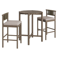 Modway Eleni 3-Piece Outdoor Teak Wood Bar Set - Weathered Grey Pebble-Teak Wood Furniture Set