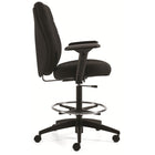 Staples Newdale Medium Back Office Stool - Fusion Carbon Fabric - Black-Pneumatic seat height adjustment to raise or lower seat height allowing your feet to rest flat on the floor in order to avoid pressure under your thighs which eases blood flow