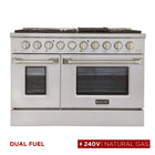 Kucht 48" KDF Series Pro Style Natural Gas Dual Fuel Range - Stainless Steel-Professional class range features 2-20000 BTU dual burners with simmer, 2-12000 BTU burners, 2-9000 BTU burners and 2-6000 BTU burners