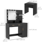 HOMCOM Vanity Desk with Mirror and Lights - 40.9" L x 15.7" W x 55.1" H - Black-Vanity chair cushioned with sponge for seating comfort 