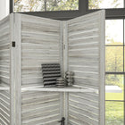 HOMCOM 4 Panel Freestanding Room Divider with Display Shelf for Home Office - Distressed White-Material: Paulownia Wood
