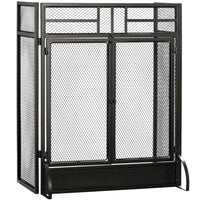 HOMCOM 3-Panel Folding Freestanding Fireplace Screen with Door - Black-With double door for easily adding the fuel, cleaning the ashes and etc. 