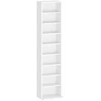 HOMCOM 9-Tier Media Storage Cabinet - 55.1" H - White-Holds up to 260 CDs in nine shelves