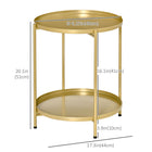 HOMCOM 2-Tier Gold End Table - Gold-Curled edge design for avoiding objects falling when moving around