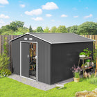 Outsunny Garden Storage Shed with Steel Foundation Kit - 9' x 10.6' - Light Grey-Built from galvanised steel construction with painted finish for weather protect 
