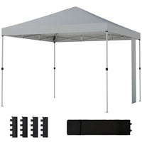 Outsunny 9.6 ft W x 9.6 ft L Pop Up Canopy Tent with Pockets - 1-Button Push - Light Grey-Features a pop-up design with a one-push central lock for tool-free setup in just 30 minutes