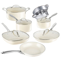 Gotham Steel 12-Piece Nonstick Ceramic Cookware Set - Cream-Gotham Steel cookware: trusted by 30m+ customers. new for 2023: stronger ceramic nonstick, cool-touch handles, tougher exterior, diamond reinforcement